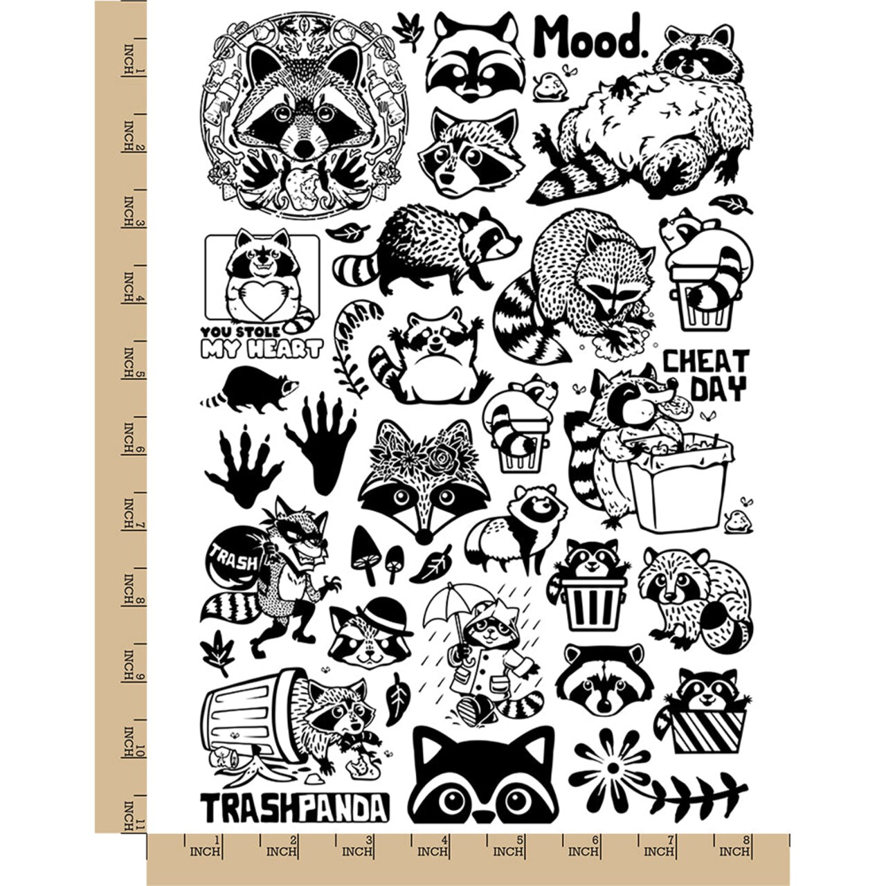 Raccoons Trash Panda Temporary Tattoo Water Resistant Fake Body Art Set Collection